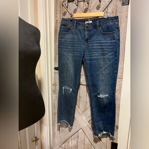 Free People Vintage Ankle-Length Distressed Medium Blue Jeans